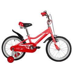 Велосипед NOVATRACK 16" NOVARA алюм., коралловый, пер.руч., зад.нож. тормоз, короткие крылья, полная