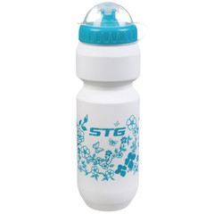 Велофляга STG 800мл  CSB-532L белая, с голубым рисунком с крышкой