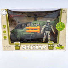 Игровой военный набор MILITARY (фигурка солдата, воен.вертолёт, снаряды ), BOX 27x17,5x11,5см.
