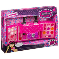 Набор детской декор. косметики Bondibon Eva Moda, BOX 41*7,2*28,8 см; косметичка-сумочка, тени для век 8 оттенков (6г), блеск для губ 9 оттенков (6,3г), помада 2 оттенка (1,2г), лак для ногтей 3 оттенка (12г), аппликатор 1шт., кисточки 3шт.,арт.77030.