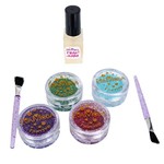 Набор детской декор. косметики Bondibon Eva Moda для боди-арта, BOX 21,5х19,5х3,5 см; глиттер для тела 4 оттенка: фиолет.,зелён.,голуб.,малин.(4г),гель-клей прозрачный (4г),кисточки 2шт.,трафареты 6 шт.,; арт.71104.