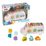Игрушка-сортер разв.пласт. АВТОБУС, Bondibon, с ксилофоном, розовый, BOX
