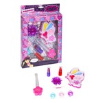 Набор детской декор. косметики Bondibon Eva Moda, BOX 24*15*5*2,5 см; бабочка с тенями для век 4 оттенка (2,8г), 2 аппликатора, помады 2 оттенка (1,6г), лак для ногтей (7,8г), цветок-футляр с блеском для губ (1,4г), 3 заколки; арт.20678C2.