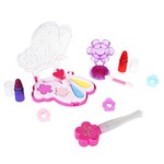 Набор детской декор. косметики Bondibon Eva Moda, BOX 24*15*5*2,5 см; бабочка с тенями для век 4 оттенка (2,8г), 2 аппликатора, помады 2 оттенка (1,6г), лак для ногтей (7,8г), цветок-футляр с блеском для губ (1,4г), 3 заколки; арт.20678C2.