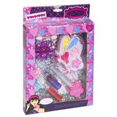 Набор детской декор. косметики Bondibon Eva Moda, BOX 24*15*5*2,5 см; бабочка с тенями для век 4 оттенка (2,8г), 2 аппликатора, помады 2 оттенка (1,6г), лак для ногтей (7,8г), цветок-футляр с блеском для губ (1,4г), 3 заколки; арт.20678C2.