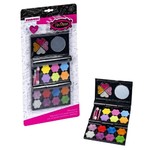 Набор детской декор. косметики Bondibon Eva Moda, CRD 34,5х18х1,5 см; косметичка прямоугольная, раскладная, с зеркальцем: тени для век с блёстками 4 оттенка (2,4г), тени для век 6 оттенков (4,2г), блеск для губ 8 оттенков (5,6г), 2 кисточки,1 аппликатор;